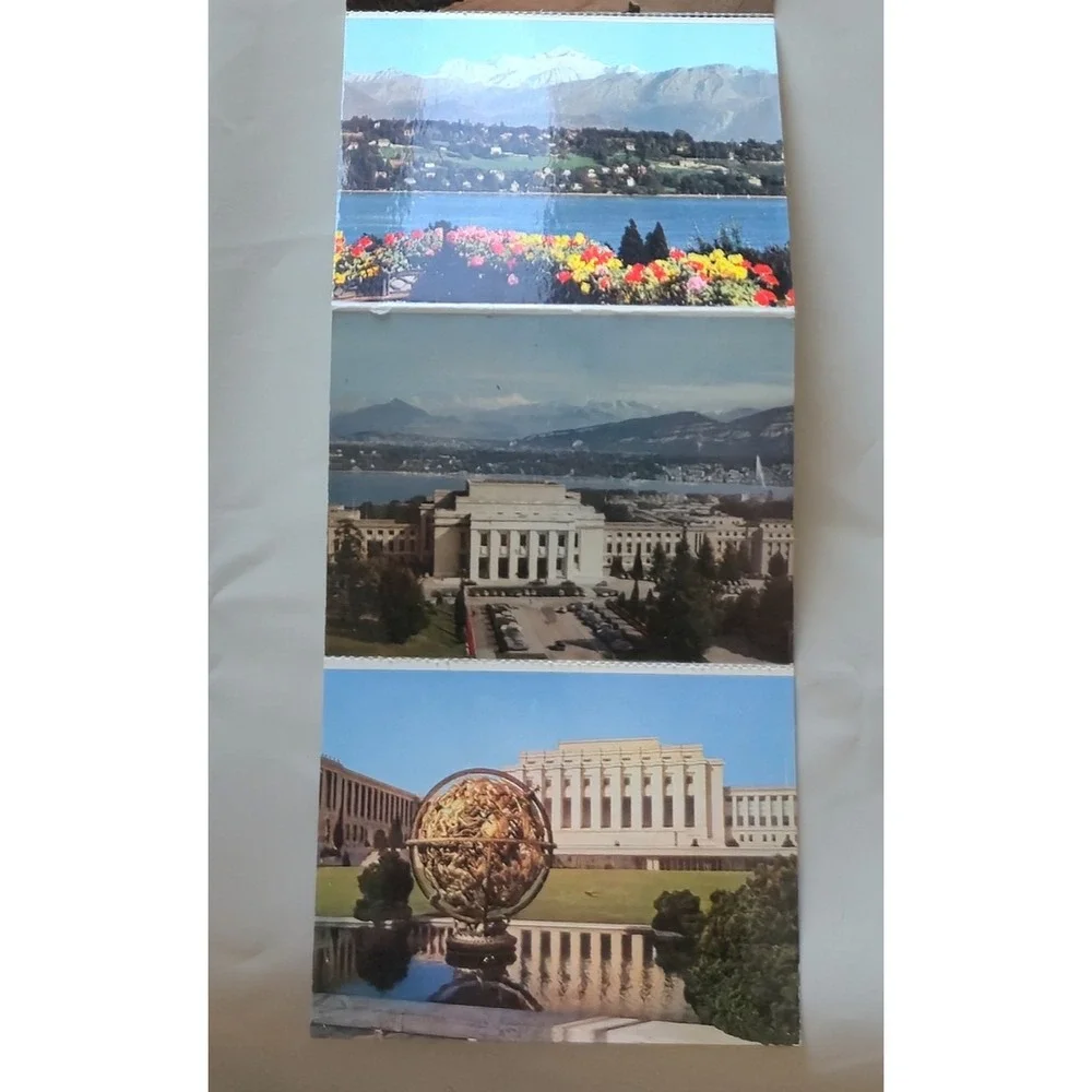 Vintage Geneve Switzerland Fold-Out Postcard Booklet Jaeger Mexichrome Geneva
